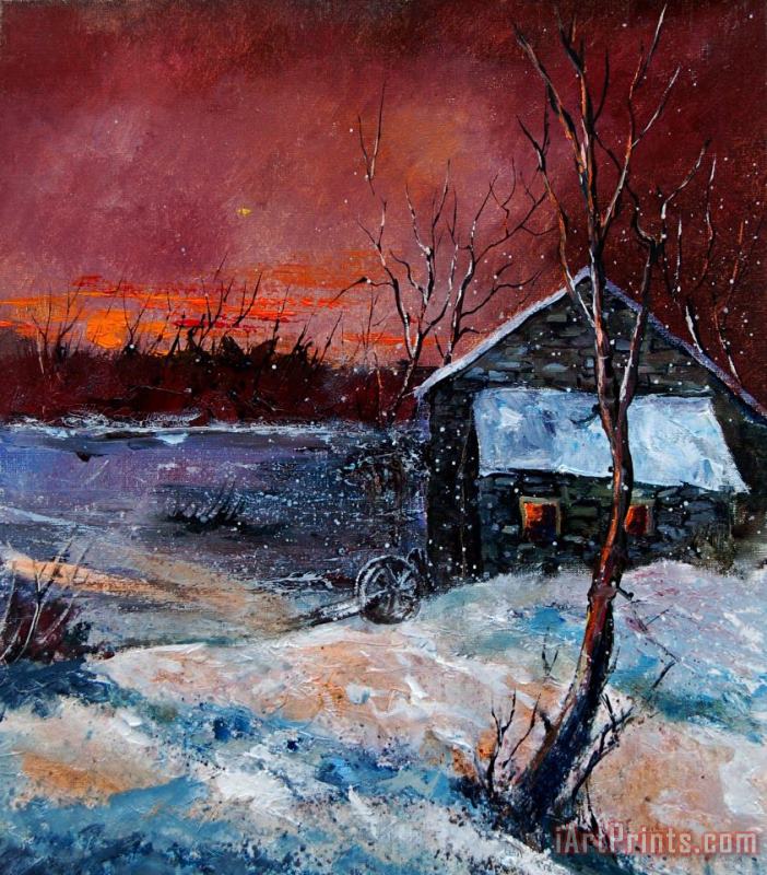 Winter Sunset painting - Pol Ledent Winter Sunset Art Print