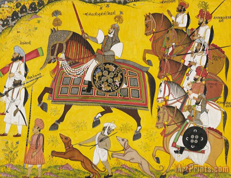 Pyara Singh Processional Portrait Of Prince Bhawani Sing Of Sitamau Art Print
