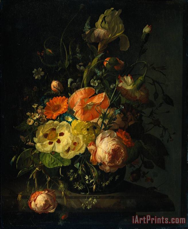 Rachel Ruysch Still Life with Flowers on a Marble Tabletop Art Painting