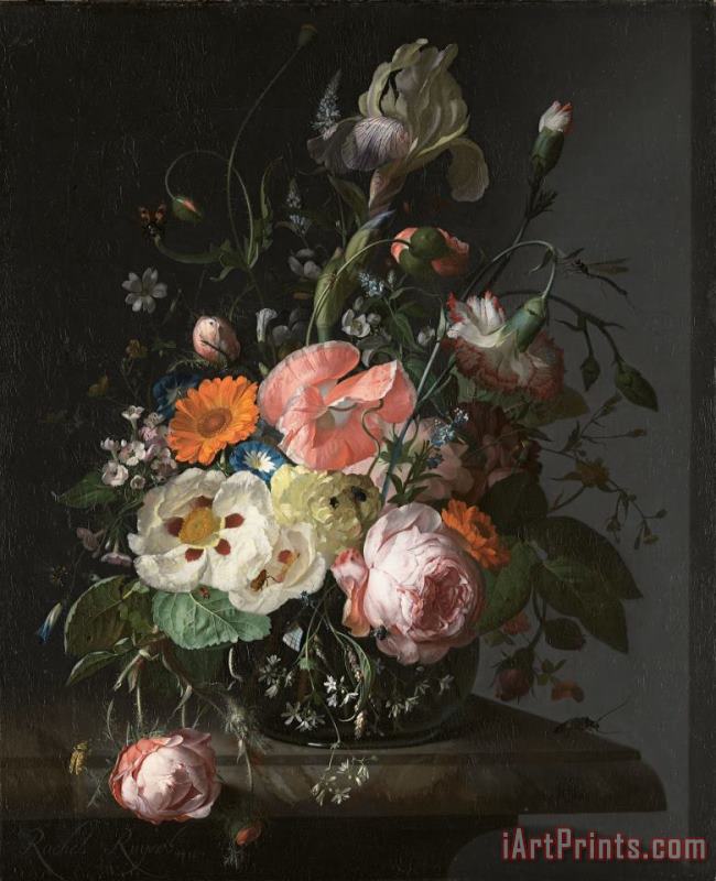 Still Life with Flowers on a Marble Tabletop 2 painting - Rachel Ruysch Still Life with Flowers on a Marble Tabletop 2 Art Print
