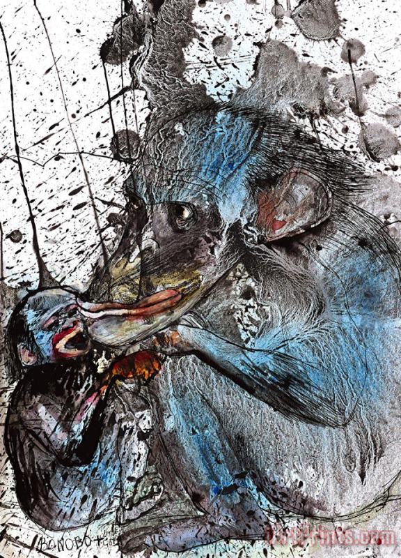 Bonobo, 2017 painting - Ralph Steadman Bonobo, 2017 Art Print