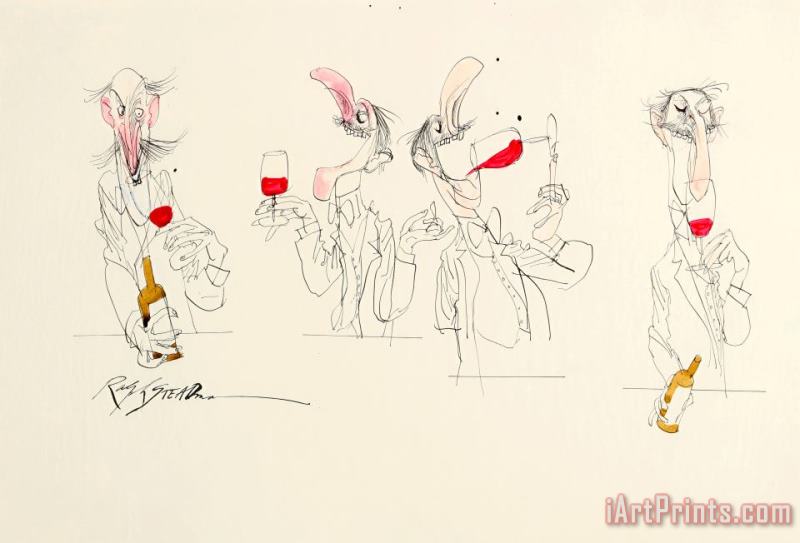 Four Wine Tasters painting - Ralph Steadman Four Wine Tasters Art Print