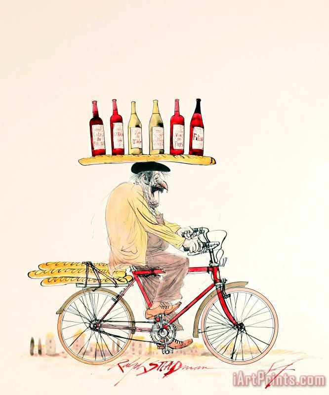 Frenchman on Bike painting - Ralph Steadman Frenchman on Bike Art Print
