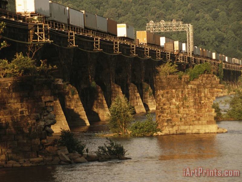 Raymond Gehman A Freight Train Crosses The Rockville Bridge Art Painting