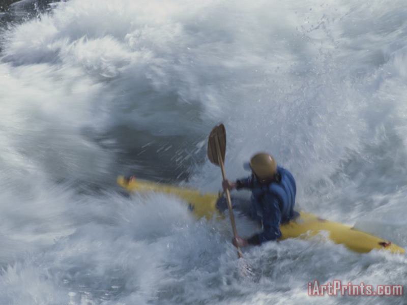 A Kayaker Paddles Through White Water Rapids on The Snake River painting - Raymond Gehman A Kayaker Paddles Through White Water Rapids on The Snake River Art Print