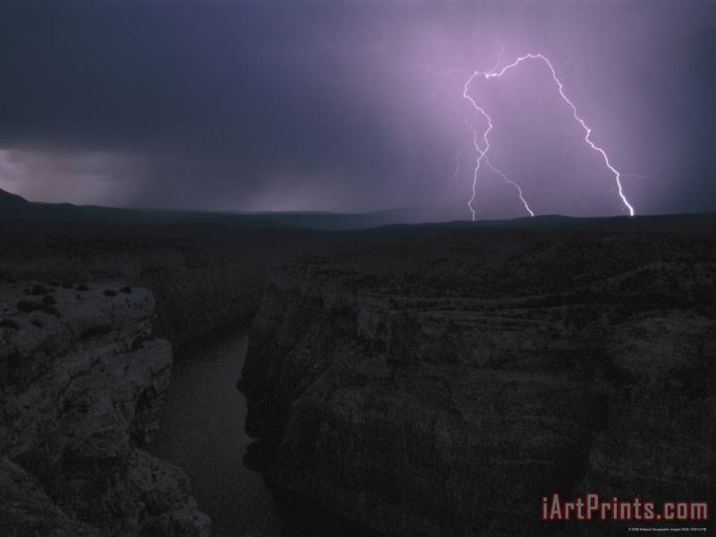 A View of a Lightning Strike From Devils Canyon Overlook painting - Raymond Gehman A View of a Lightning Strike From Devils Canyon Overlook Art Print