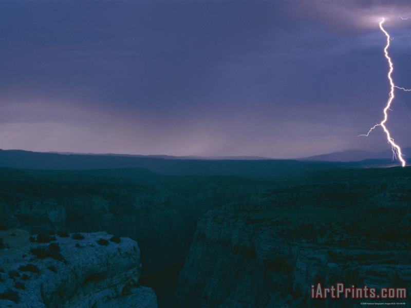 Raymond Gehman A View of a Lightning Strike Over Bighorn Canyon National Recreation Area Art Painting