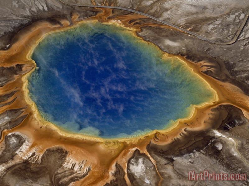 Algae Tinted Shallows Ring Yellowstone's Steaming Grand Prismatic Spring painting - Raymond Gehman Algae Tinted Shallows Ring Yellowstone's Steaming Grand Prismatic Spring Art Print