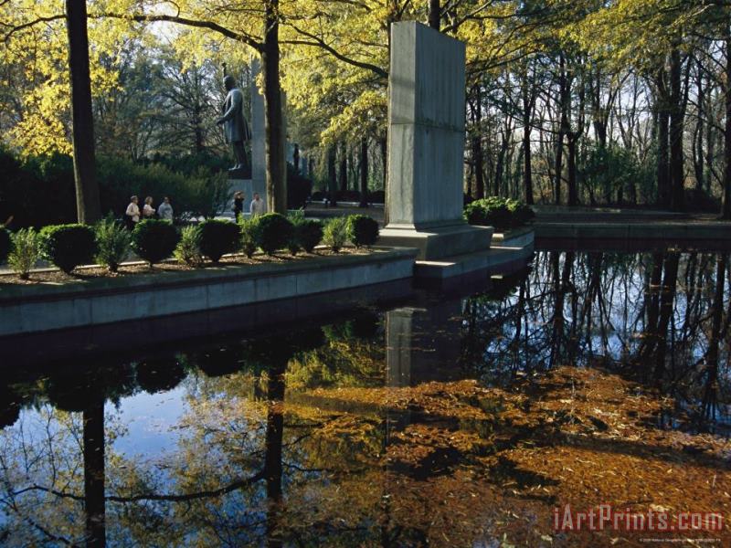 Raymond Gehman Bronze Statue of Theodore Roosevelt Granite Slab And Reflecting Pool Art Painting