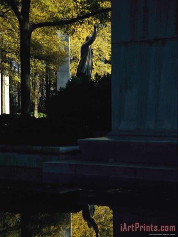 Bronze Statue of Theodore Roosevelt with Granite Slab And Oaks painting - Raymond Gehman Bronze Statue of Theodore Roosevelt with Granite Slab And Oaks Art Print
