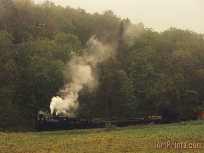 Cass Scenic Railroad Running Along The Edge of a Forest painting - Raymond Gehman Cass Scenic Railroad Running Along The Edge of a Forest Art Print