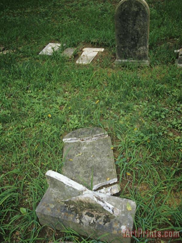 Raymond Gehman Cemetery Plot with a Broken Headstone Art Print