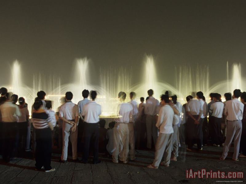 Raymond Gehman Chinese People Watching a Lighted Musical Water Fountain at Night Art Print