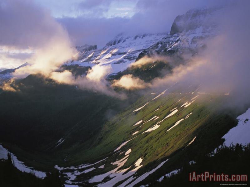 Clouds Fill The Valley at The Garden Wall in Logan Pass painting - Raymond Gehman Clouds Fill The Valley at The Garden Wall in Logan Pass Art Print