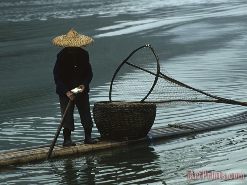 Raymond Gehman Cormorant Fisherman on Bamboo Raft Li River Guilin Guangxi China Art Print
