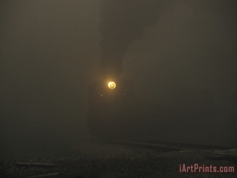 Dim View of The Cass Scenic Railroad Train on a Foggy Morning painting - Raymond Gehman Dim View of The Cass Scenic Railroad Train on a Foggy Morning Art Print