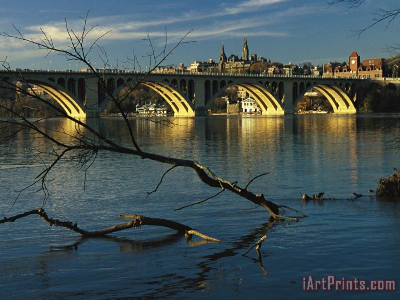 Raymond Gehman Dusk View of Georgetown University Beyond Key Bridge Over The Potomac River Art Painting