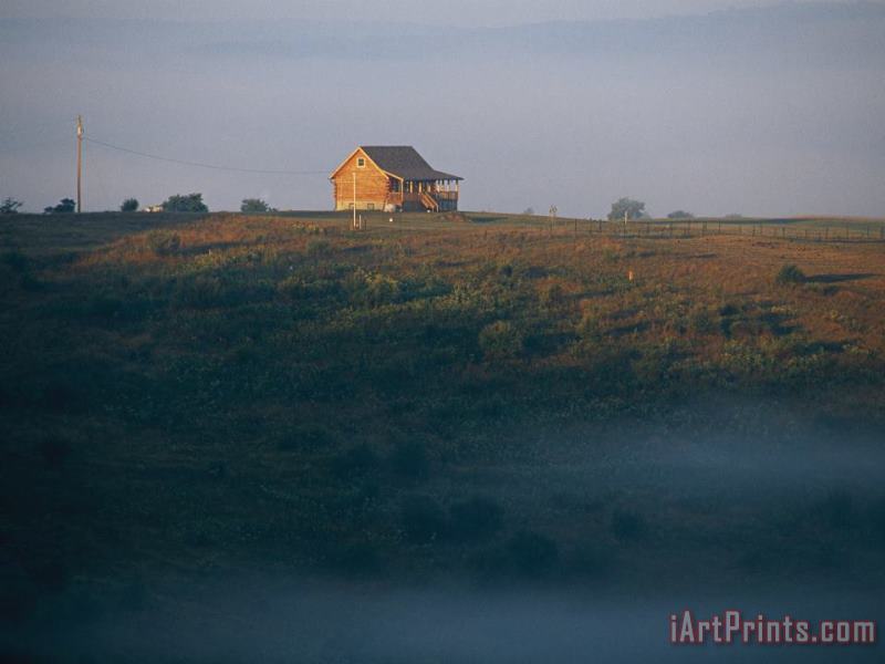 Raymond Gehman Farmhouse And Morning Fog Art Painting