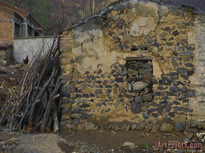 Raymond Gehman Firewood Stacked Against a Village Farmhouse Near Beijing Art Painting
