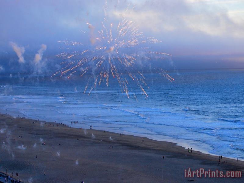 Raymond Gehman Fireworks Over Ocean Beach in San Francisco Art Print