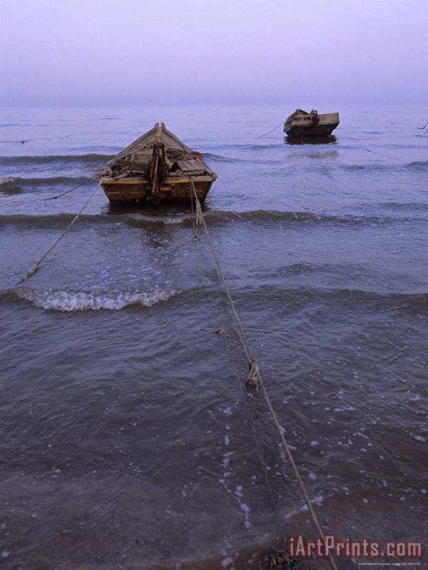 Raymond Gehman Fishermen Moor Their Boats Bohai Sea Twilight Qinhuangdao China Art Painting