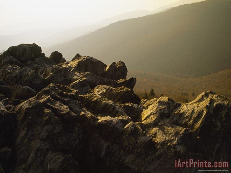 Raymond Gehman Granite Outcrop of Big Pinnacle with Whitetop Mountain Beyond Art Print