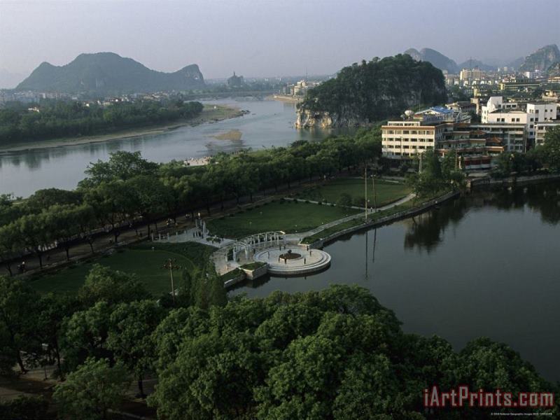 Lake with Park And Elephant Trunk Hill Guilin Guangxi China painting - Raymond Gehman Lake with Park And Elephant Trunk Hill Guilin Guangxi China Art Print