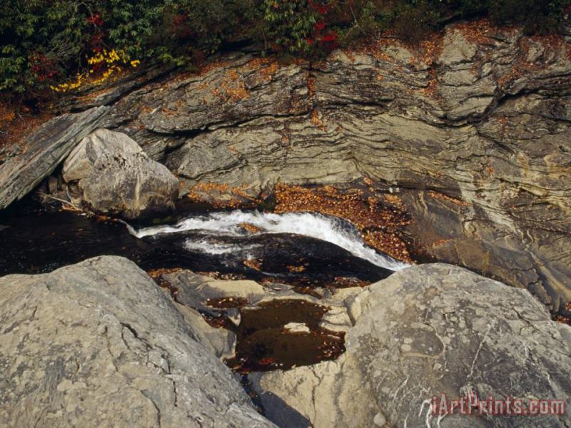 Linville Falls Wending It's Way Through a Rocky Course painting - Raymond Gehman Linville Falls Wending It's Way Through a Rocky Course Art Print