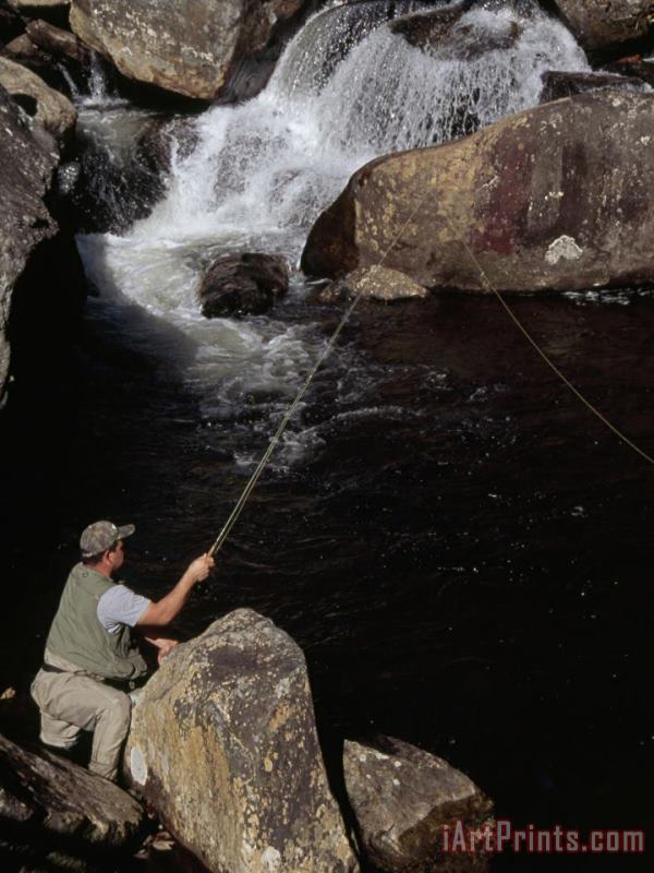 Man Fishing in The Whitewater River painting - Raymond Gehman Man Fishing in The Whitewater River Art Print