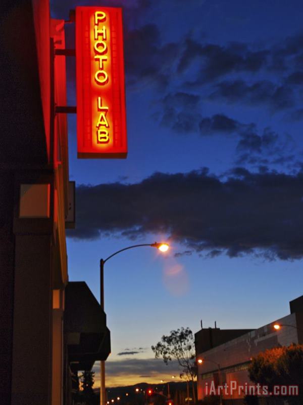 Raymond Gehman Neon Photo Lab Sign Along Melrose Avenue at Night Art Print