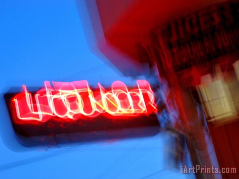 Raymond Gehman Neon Sign at Twilight Outside a Liquor Store in San Francisco Art Painting