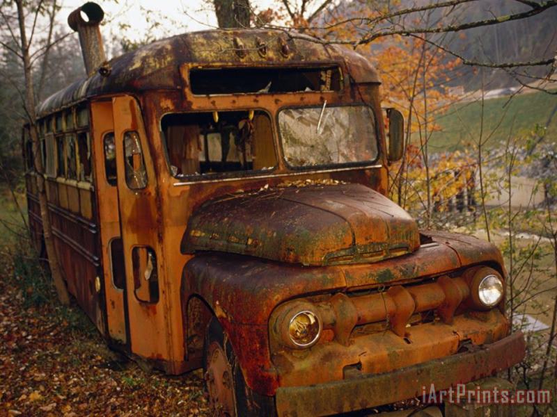 Old Rusting School Bus Sitting Among The Trees painting - Raymond Gehman Old Rusting School Bus Sitting Among The Trees Art Print
