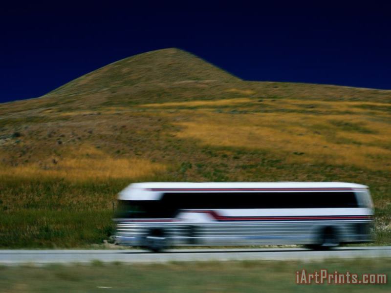 Panned View of a Bus on Interstate 15 painting - Raymond Gehman Panned View of a Bus on Interstate 15 Art Print