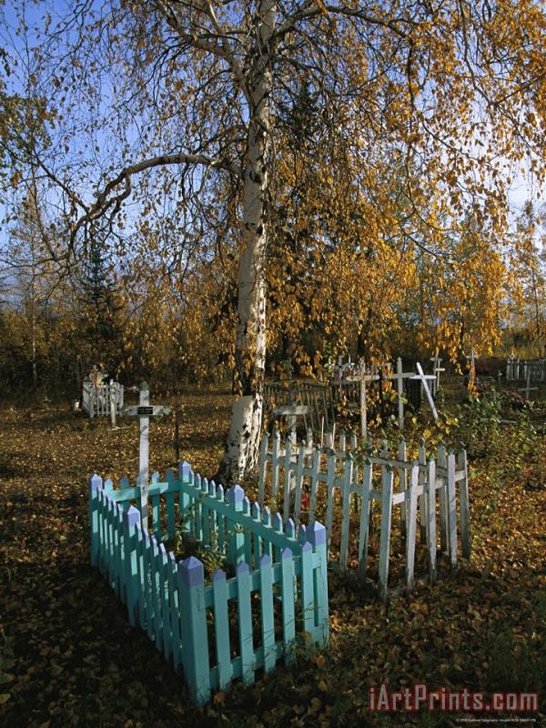Picket Fences Border Graves at a Church in Fort Norman painting - Raymond Gehman Picket Fences Border Graves at a Church in Fort Norman Art Print