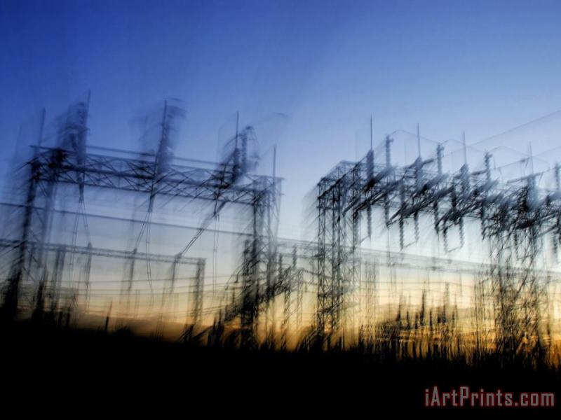 Power Lines at Twilight painting - Raymond Gehman Power Lines at Twilight Art Print