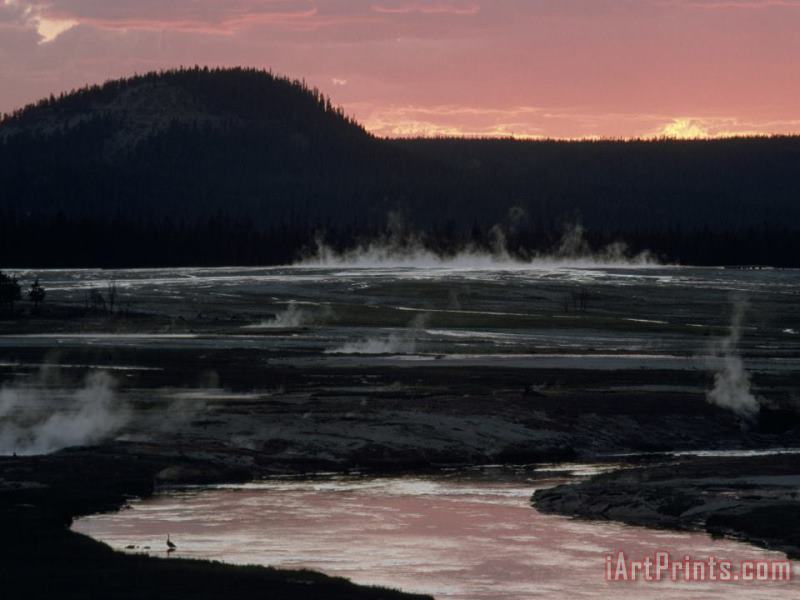 Raymond Gehman Reflections of a Dying Sun Stain The Firehole River And Steaming Hot Springs Art Painting