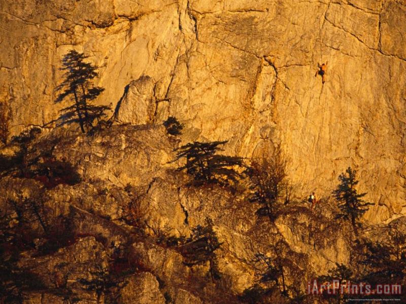 Raymond Gehman Rock Climbers on Seneca Rocks at Sunset Art Painting