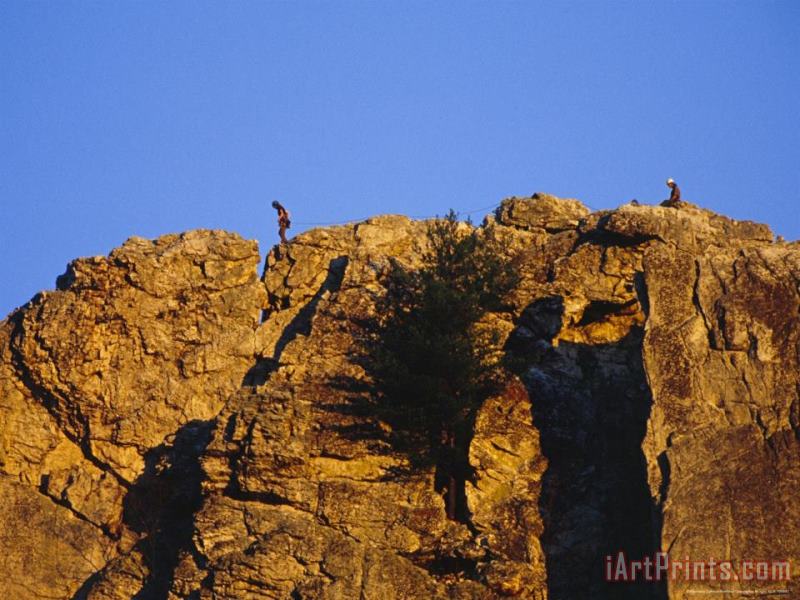 Raymond Gehman Rock Climbers on Seneca Rocks Summit at Sunset Art Print