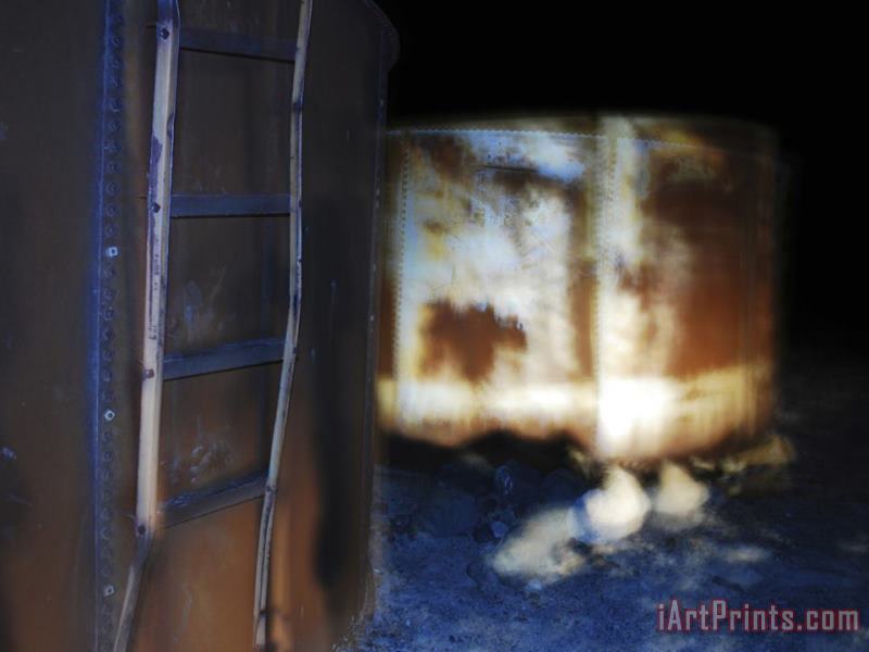 Rusty Old Water Tanks at Night in Death Valley painting - Raymond Gehman Rusty Old Water Tanks at Night in Death Valley Art Print