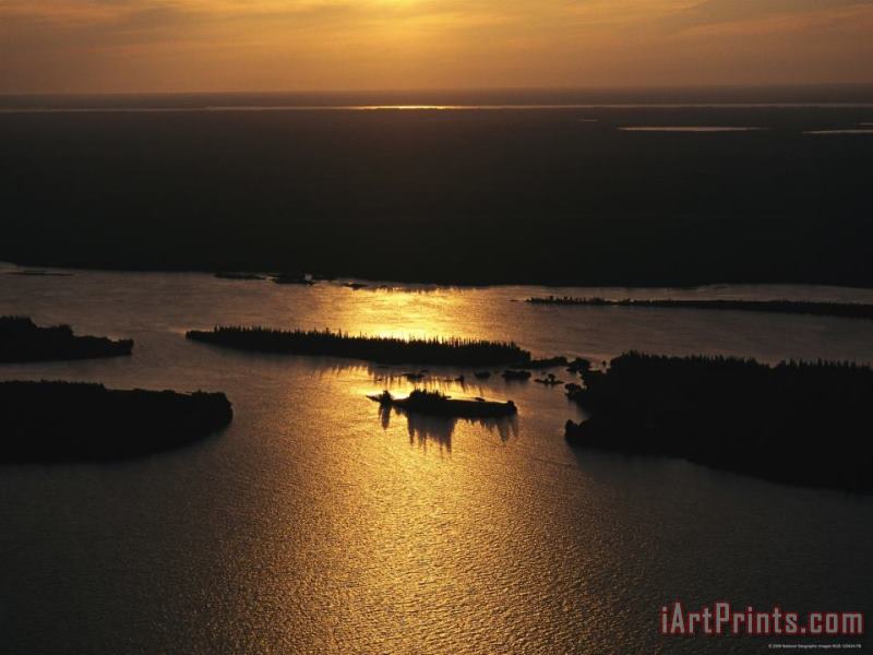 Raymond Gehman Sunset Is Reflected on The Rippling Water of Great Slave Lake Art Print