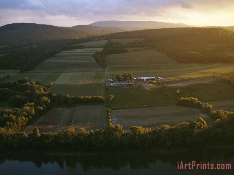 Sunset Over a Farm on The Susquehanna River painting - Raymond Gehman Sunset Over a Farm on The Susquehanna River Art Print