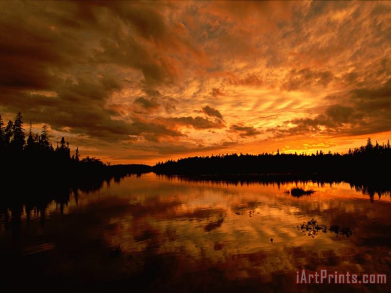 Sunset Over Island River Near Lake Superior painting - Raymond Gehman Sunset Over Island River Near Lake Superior Art Print