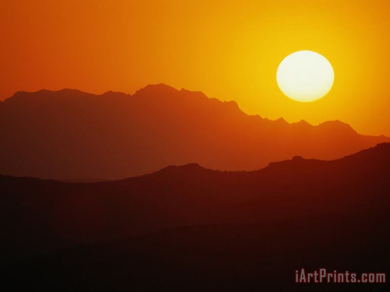 Raymond Gehman Sunset Over Silhouetted Mountain Ridges Art Painting