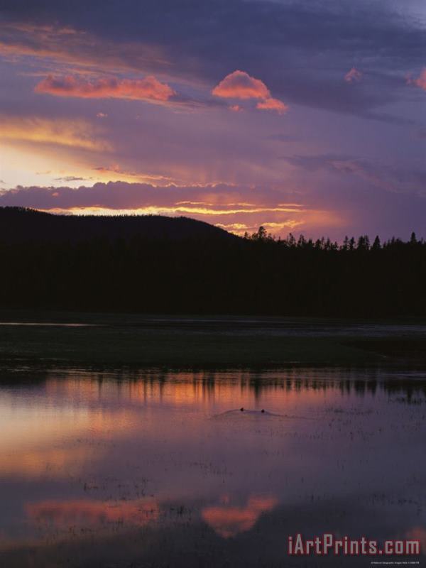 Sunset Sky Over Lake painting - Raymond Gehman Sunset Sky Over Lake Art Print