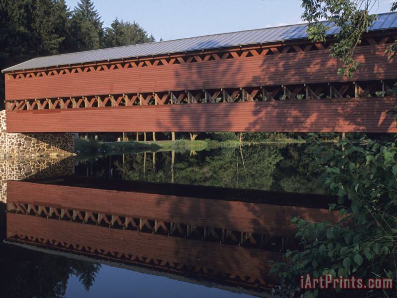 Raymond Gehman The Sachs Mill Bridge Is Reflected in The Marsh River Art Painting