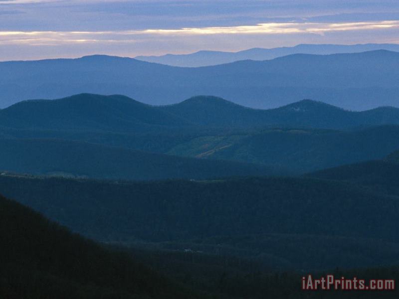 Twilight View of The Blue Ridge Mountains painting - Raymond Gehman Twilight View of The Blue Ridge Mountains Art Print
