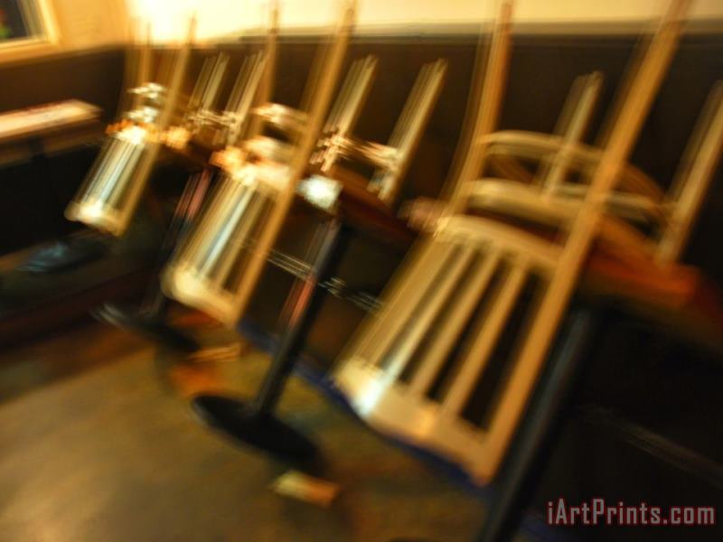 Raymond Gehman Upside Down Chairs in a Closed Restaurant in San Francisco Art Print