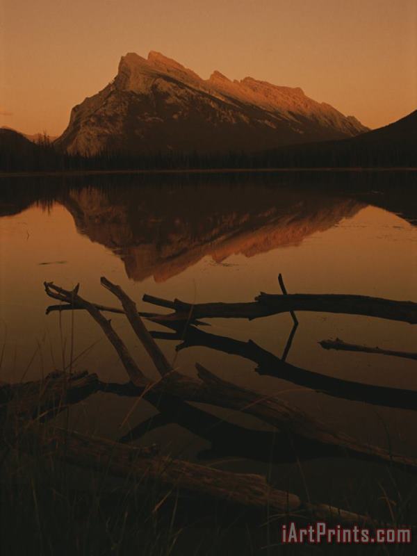 Vermilion Lakes at Sunset with Mount Rundle in The Background painting - Raymond Gehman Vermilion Lakes at Sunset with Mount Rundle in The Background Art Print