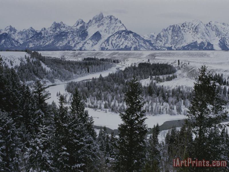 Winter View of The Snake River Grand Teton National Park painting - Raymond Gehman Winter View of The Snake River Grand Teton National Park Art Print