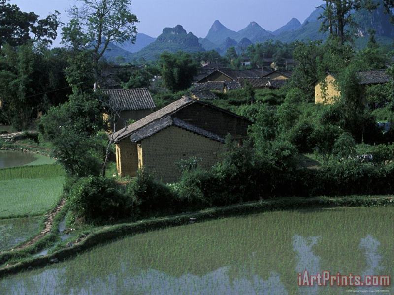 Yangdi Valley Farm Fields Guilin Guangxi China painting - Raymond Gehman Yangdi Valley Farm Fields Guilin Guangxi China Art Print